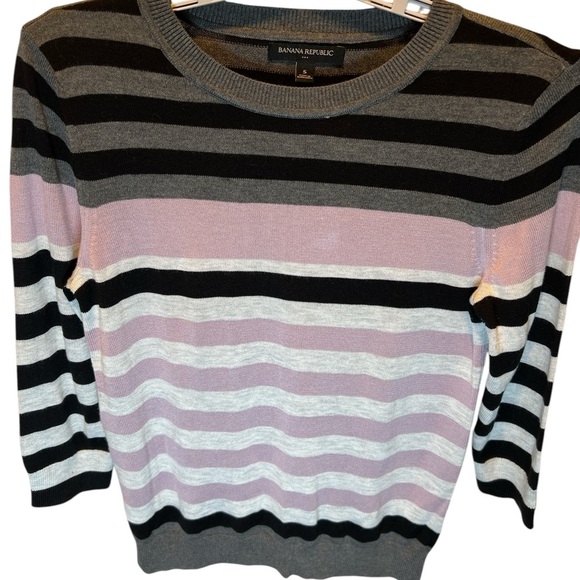 NEW Women's Striped Sweater - Black, Pink, Gray by Banana Republic Sz S - Picture 3 of 4